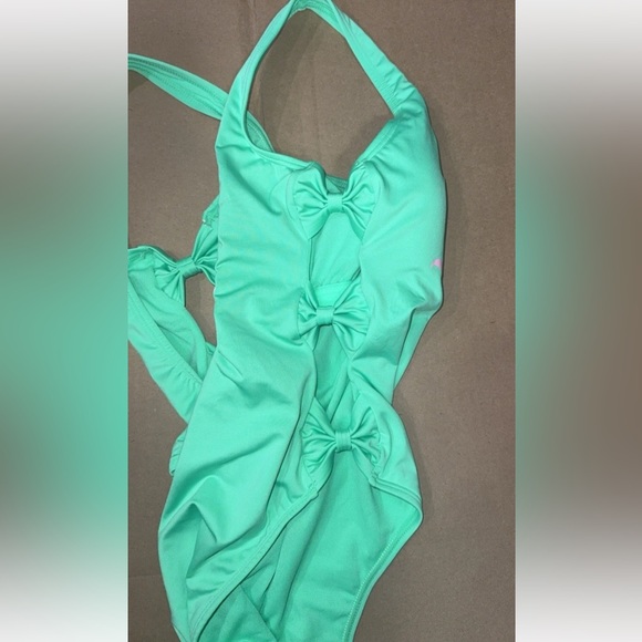 Juicy Couture Light Green One-Piece with Pink Logo swim suit - Picture 2 of 2